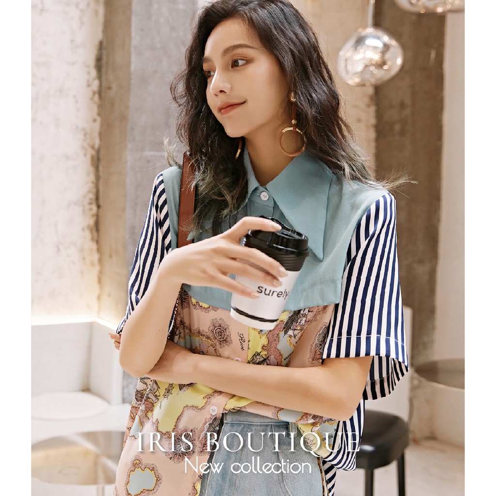 「Hàng sẵn」 Iris Boutique IS062 Travel world -Áo sơ mi