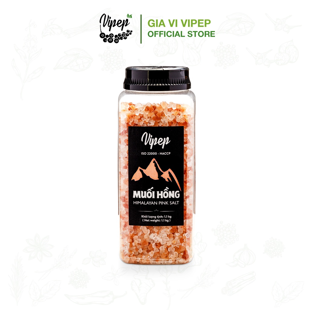 Muối hồng Himalaya nguyên hạt 1,1kg 100% Vipep, không chất tạo màu, gia vị tẩm ướp, nấu canh (hũ lớn tiết kiệm)