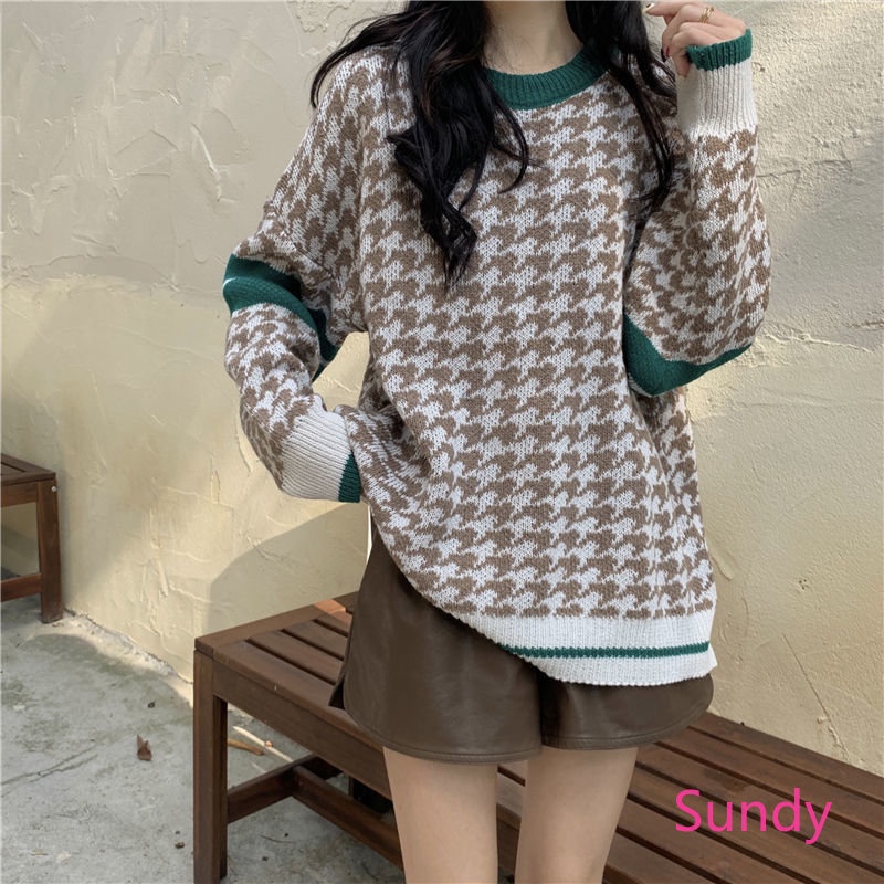 Áo Sweater Dệt Kim Tay Dài Dáng Rộng Kiểu Vintage Phương Tây Thời Trang Mùa Thu Cho Nữ