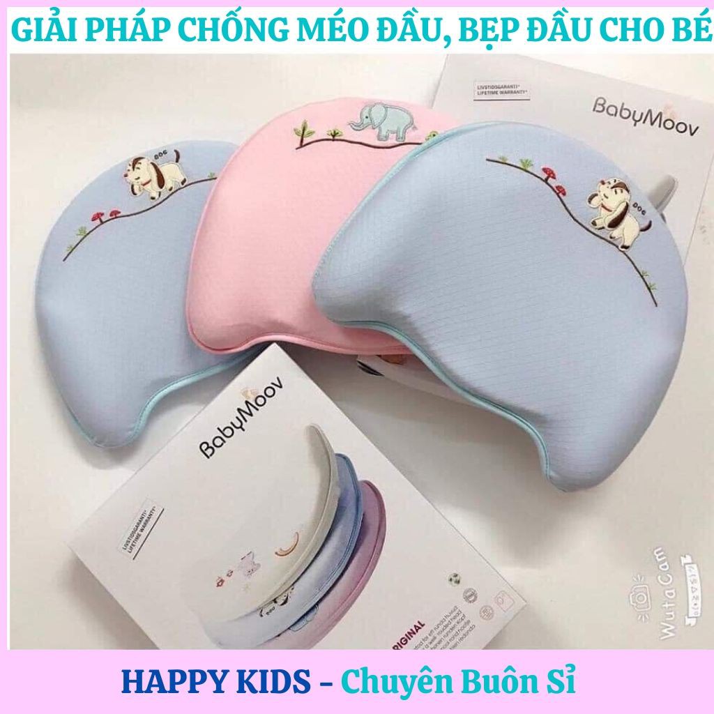 Gối cao su non thêu Baby Moov chống méo đầu, bẹp đầu cho bé