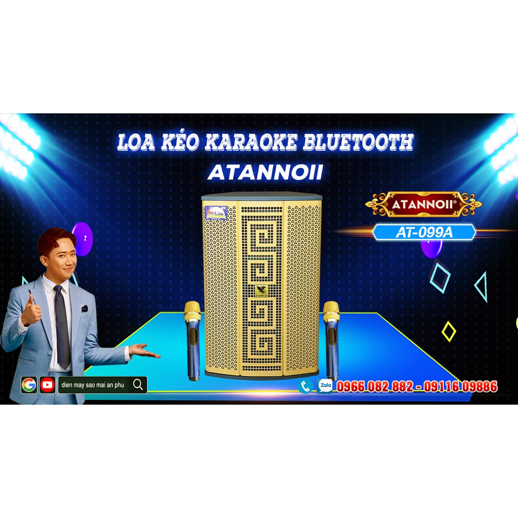 Loa kéo, Loa Karaoke di động ATANNOII AT-099A Bluetooth thùng gỗ bass 40 - Tặng 2 micro Uhf không dây