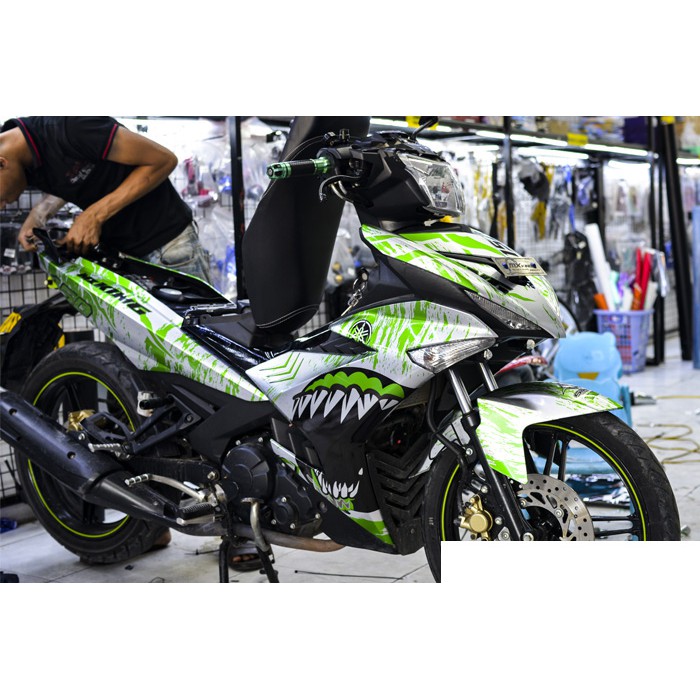 Tem trùm exciter 150 cá mập xanh lá mẫu mới, độ team trùm decal xe máy ex dán đời 2015-2020