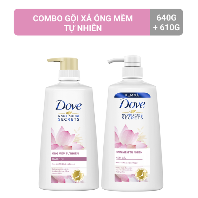 Combo dầu gội 640gr + dầu xả 620gr Dove thiên nhiên Óng mềm tự nhiên