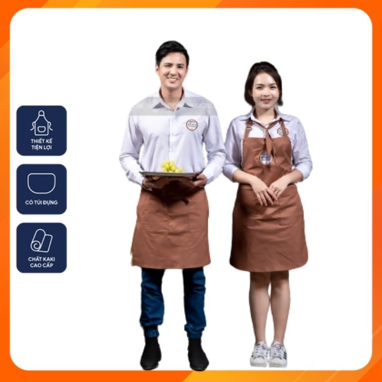 Tạp dề đồng phục nhà hàng, quán café -Màu nâu cafe chất liệu kaki hàng cao cấp - Dáng ngắn và dáng dài tùy chọn