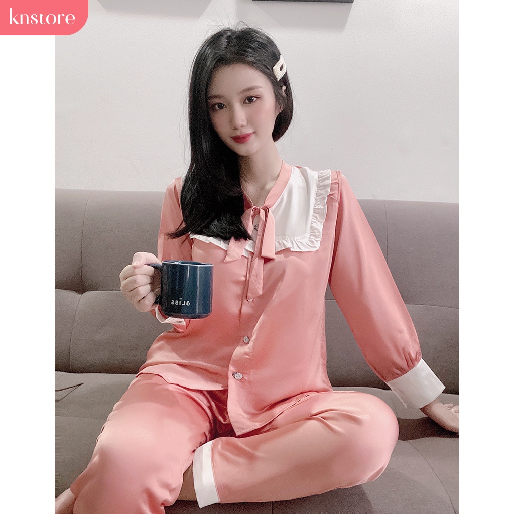 Bộ Pijama Lụa Satin Tay Dài quần dài, Đồ Ngủ Nữ Chất Liệu Lụa Satin Cao Cấp Mát Mịn ẢNH THẬT CỦA SHOP - Kn Store | BigBuy360 - bigbuy360.vn