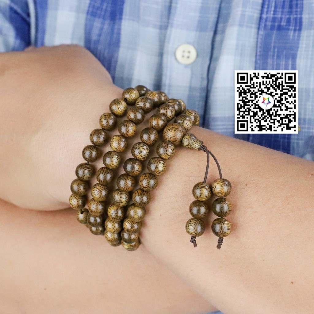 Vòng trầm hương việt chuỗi 108 hạt loại 8mm may mắn bình an thủ công tự nhiên nam nữ đeo - Yến8765