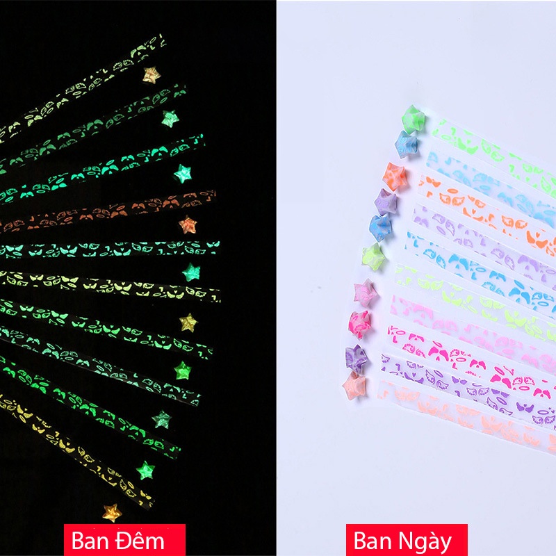 Set giấy gập sao dạ quang trang trí DIY nhiều màu sắc (210 tờ)