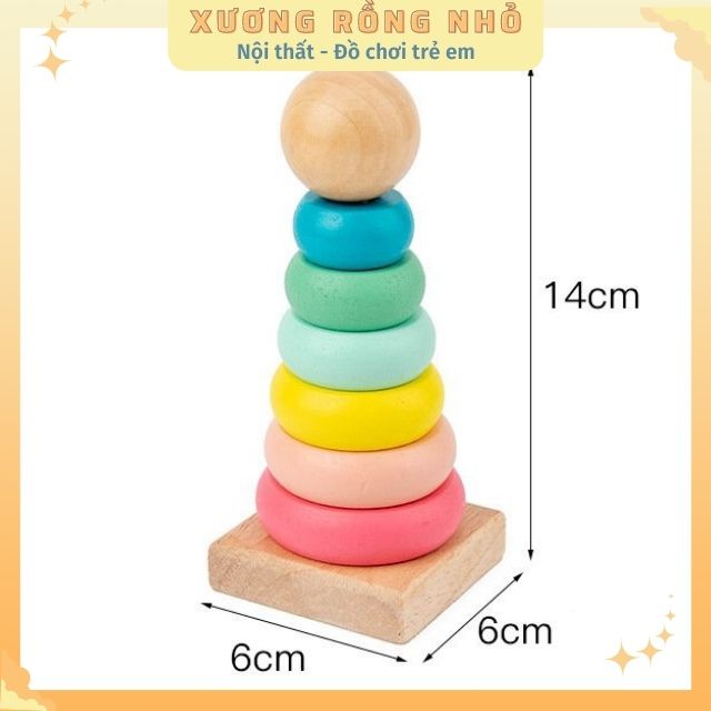 Tháp xếp chồng 7 sắc cầu vòng - đồ chơi gỗ phát triển trí tuệ -giáo cụ montessori, Xương Rồng Nhỏ