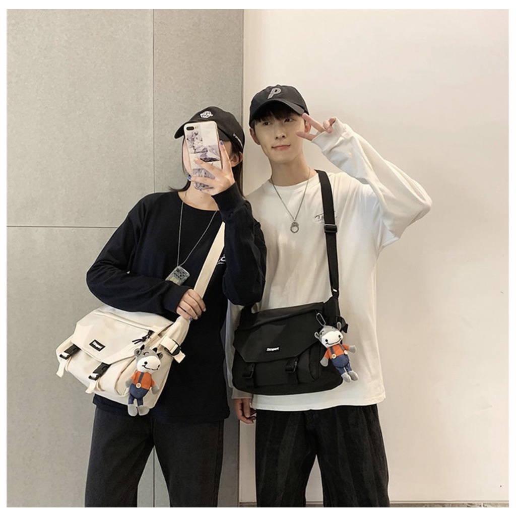 Túi Đeo Chéo Phong Cách Unisex Vải Canvas Cao Cấp Đựng Vừa Sách Vở Đi Học 2 màu đen trắng TUCANVAS TCV33 | BigBuy360 - bigbuy360.vn