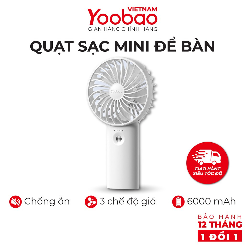 [CHÍNH HÃNG-BH 12 THÁNG] Quạt sạc mini để bàn làm việc YOOBAO F3 Pro 6000mAh Kiêm sạc dự phòng