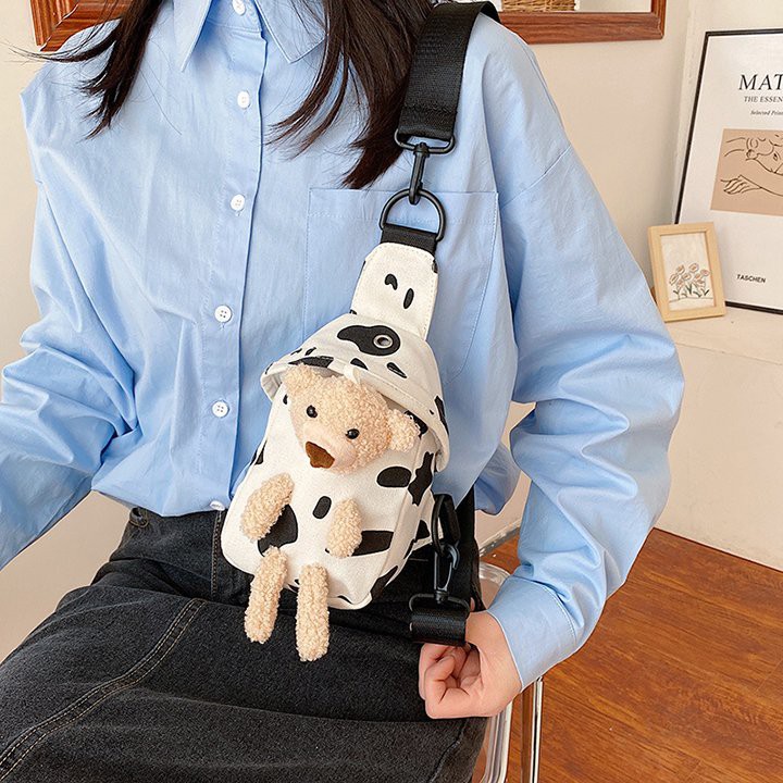 (Giá rẻ) Túi Đeo Chéo  Hình Gấu Vải Denim Thời Trang Nhật Bản Siêu Cute