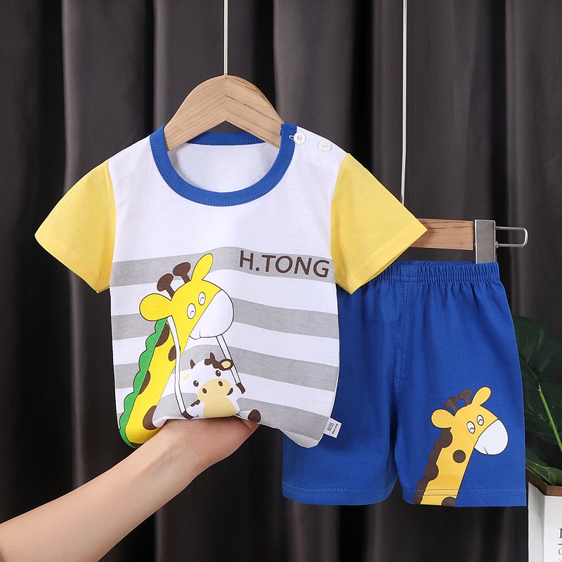 Set Áo Thun Cotton Ngắn Tay Và Quần Short Thời Trang Mùa Hè Phong Cách Hàn Quốc Mới Cho Bé