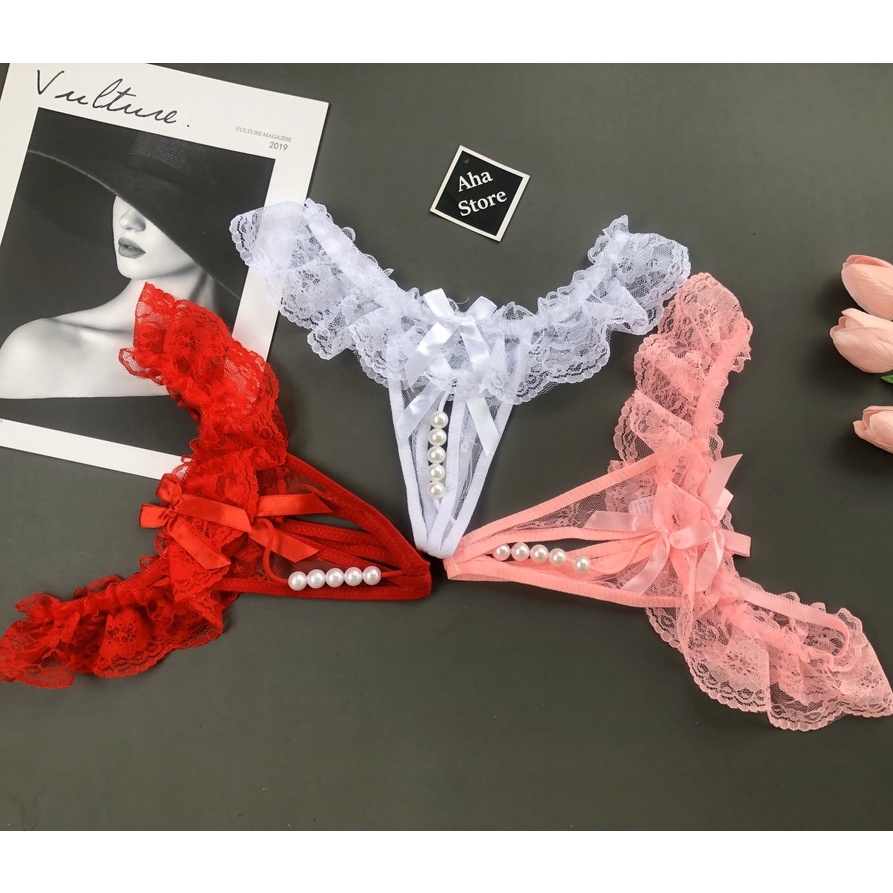 Quần Lót Ren Nữ Lọt Khe Đính Chuỗi Ngọc Siêu Sexy Yion Underwear QK09