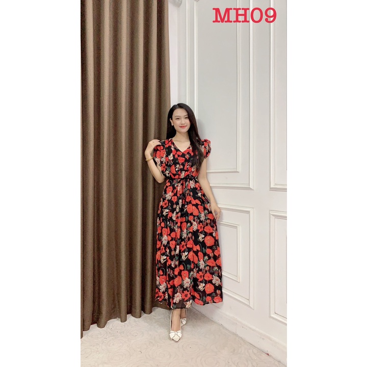 Đầm Trung Niên Sang Trọng Cao Cấp,Váy Lụa Nữ Cho Mẹ Đẹp Đi Chơi Dự Tiệc Du Lịch Dáng Dài Suông MH