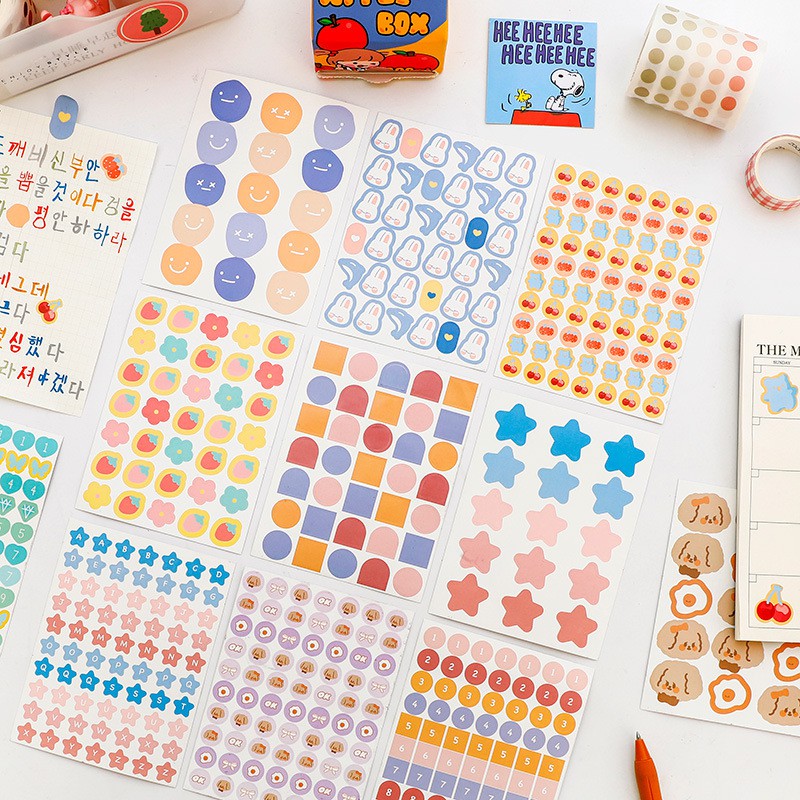 Set 3 Sticker Giấy 120 Hình Nhỏ Trang Trí Dán Sổ Color Block Sweet Baby | ST071