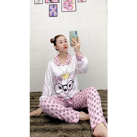 ĐỒ BỘ MẶC NHÀ PIJAMA CỔ SEN TAY DÀI QUẦN DÀI