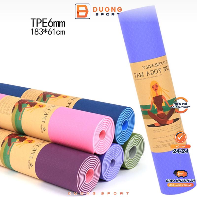 Thảm Tập Yoga TPE Dầy 6mm 2 lớp Cao Cấp Chống Trơn Trượt Không Thấm Nước