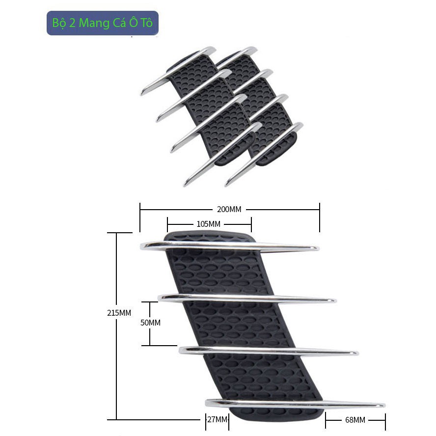 Bộ 2 Mang Cá Trang Trí Ô tô Đủ 2 Bên - Phụ Kiện Giả Lỗ Thoát Khí Ô Tô Sport T1
