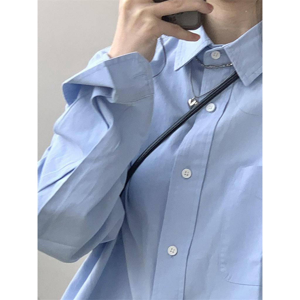 Áo Sơ Mi Dài Tay Màu Xanh Dương Sang Trọng Kiểu Pháp Thời Trang Mùa Xuân Hàng Mới 626