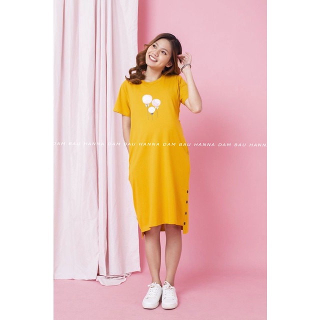 [HANNA] Đầm bầu thun cotton cho bé ty mặc bầu và sau sinh size từ 40-70kg đầm dáng dài thun cotton cao cấp loại 1 mát mề
