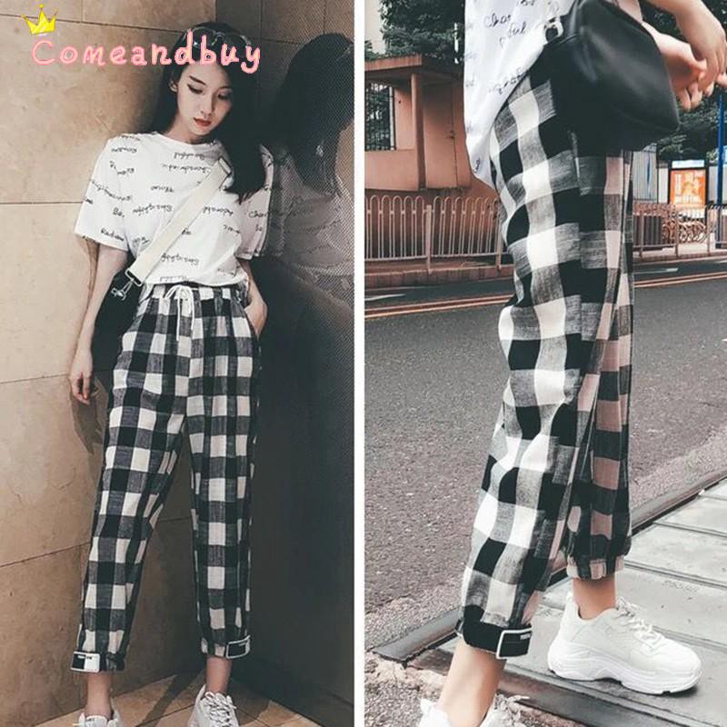 Quần dài kẻ caro phong cách Hàn Quốc dành cho nữ | BigBuy360 - bigbuy360.vn