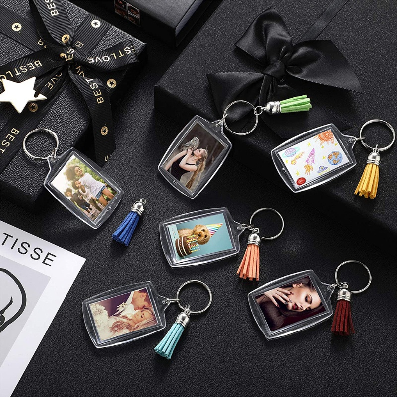 Set 50 Móc Khóa Acrylic Màu Trơn Đính Núm Tua Xinh Xắn