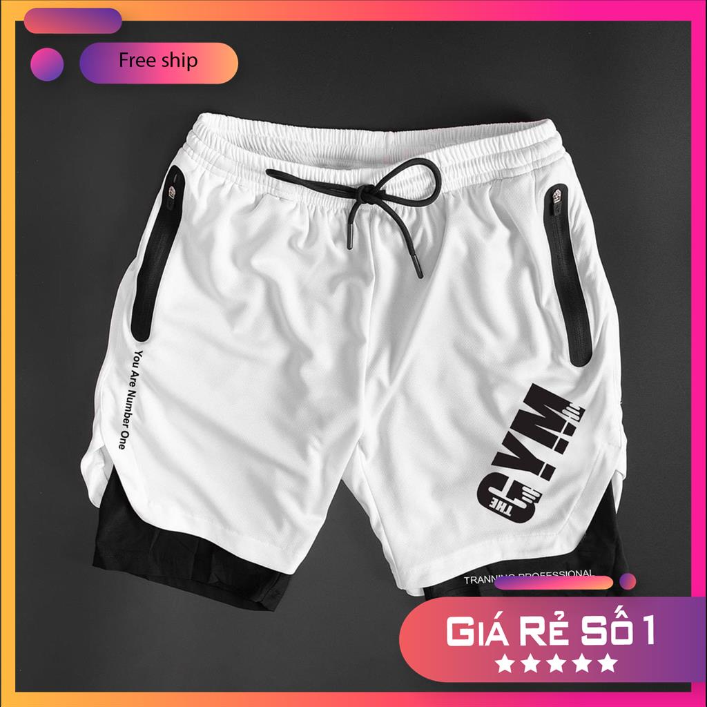 Quần đùi nam tập GYM 2 lớp, quần short thể thao nam thoáng mát, co dãn 4 chiều, siêu thấm mồ hôi MSP24686