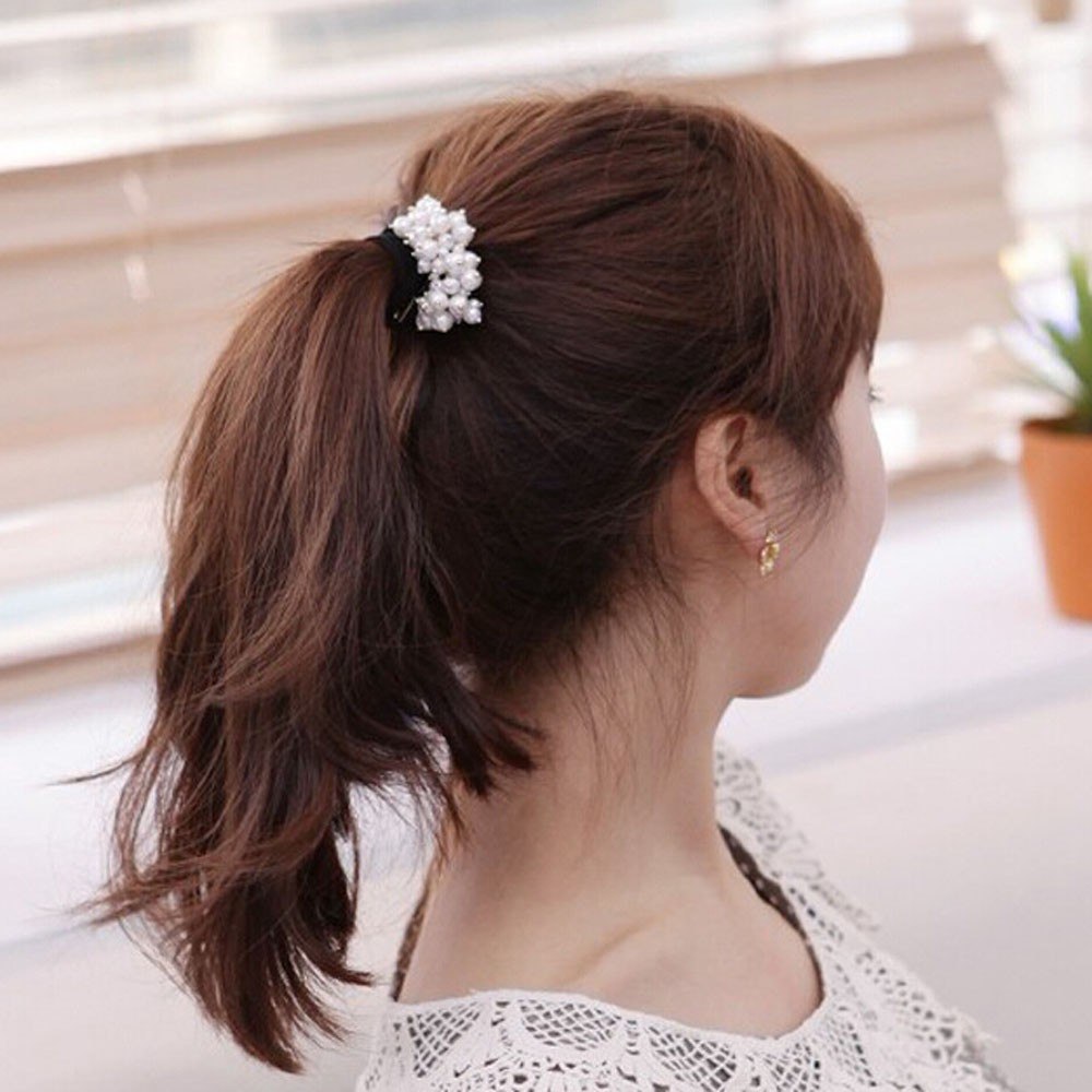 Thun cột tóc thiết kế đơn giản đính ngọc trai xinh xắn