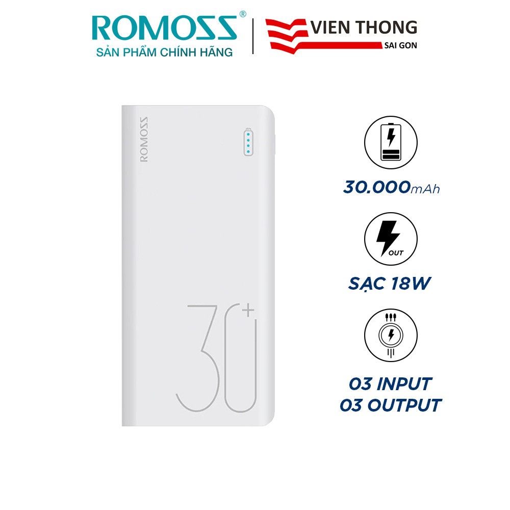 Pin sạc dự phòng 30.000mAh Romoss Sense 8 Plus QC 3.0 Type-C