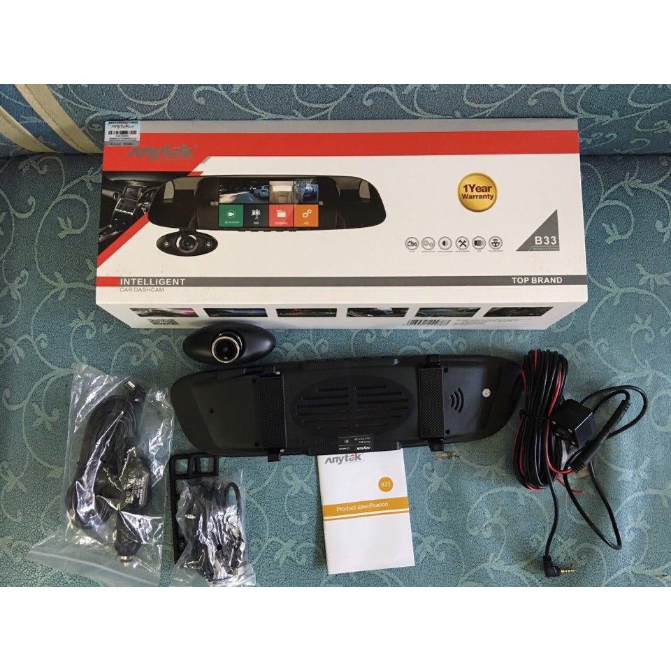 Camera Hành Trình Gương Anytek B33 - Quay trước - trong và sau xe - Full HD