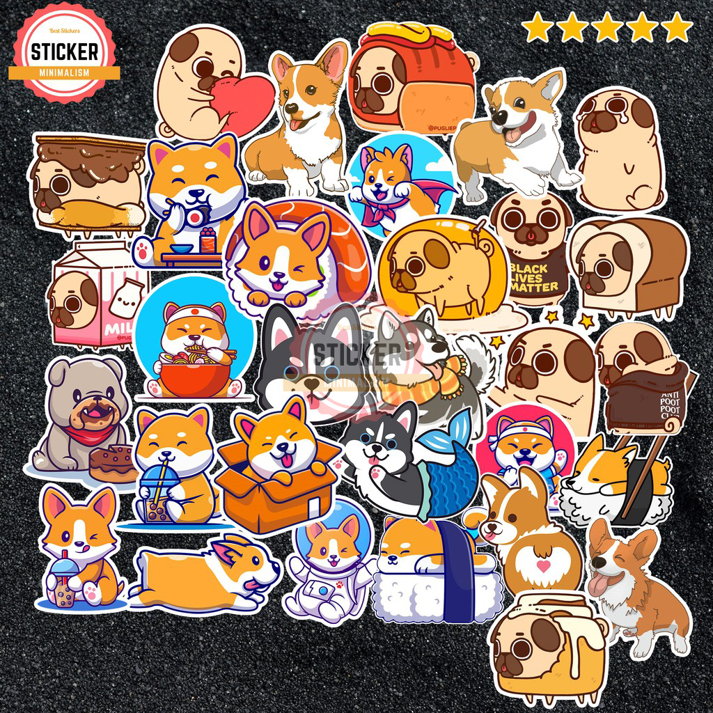 Sticker chó Shiba Corgi Pug Husky cute chống nước sticker dán mũ bảo hiểm, laptop, điện thoại, đàn guitar, xe máy, vali