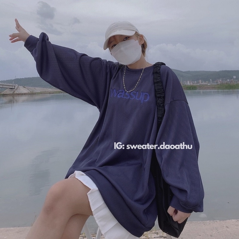 [ ẢNH THẬT ] ÁO SWEATER NỈ WASSUP XANH ĐEN CHẤT BO TĂM DÁNG RỘNG OVERSIZE | WebRaoVat - webraovat.net.vn