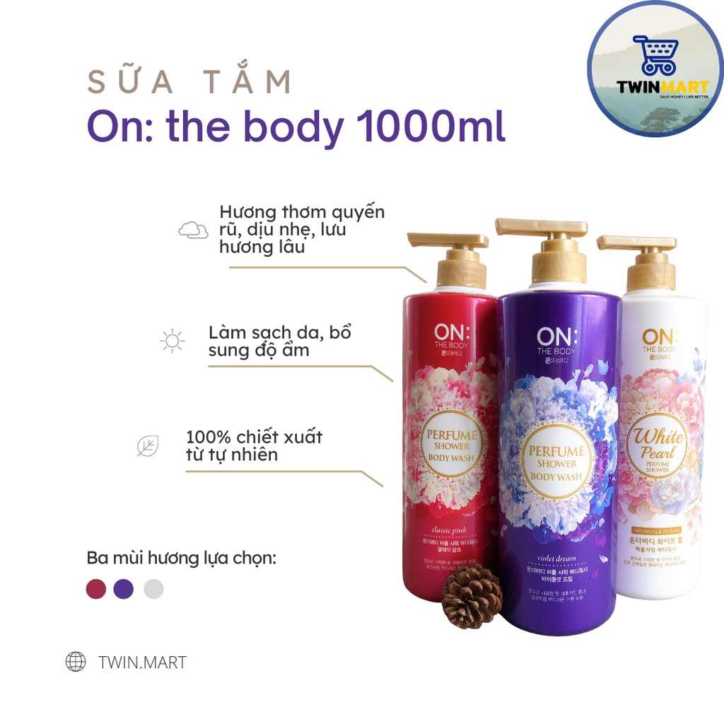 [Đơn 299k tặng dầu gội 36k] 1000ml Sữa tắm hương nước hoa On: The Body - Classic Pink - Violet dream - White Pearl