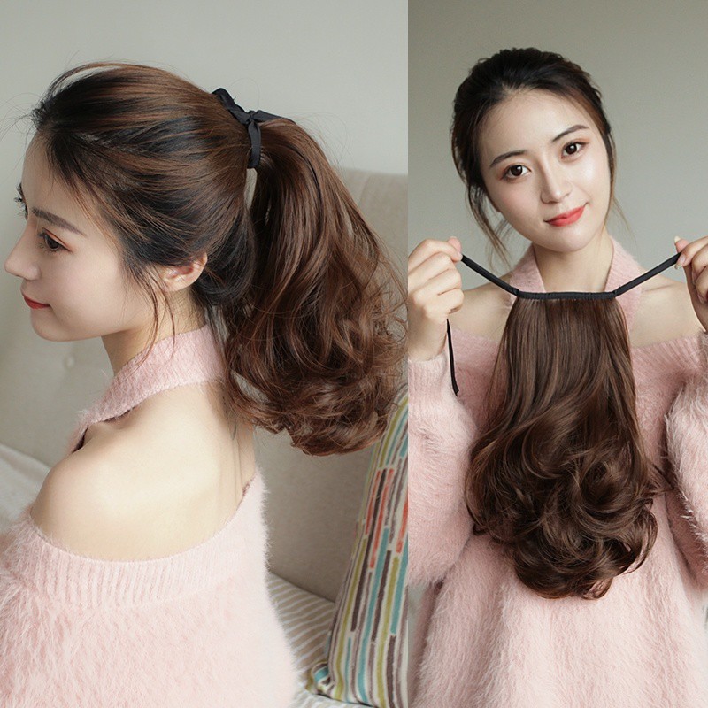 Tóc giả nữ cột xoăn ngắn C016 😍FREESHIP😍 buộc tóc giả, tóc giả buộc, cột tóc giả nữ xoăn ngắn 28cm