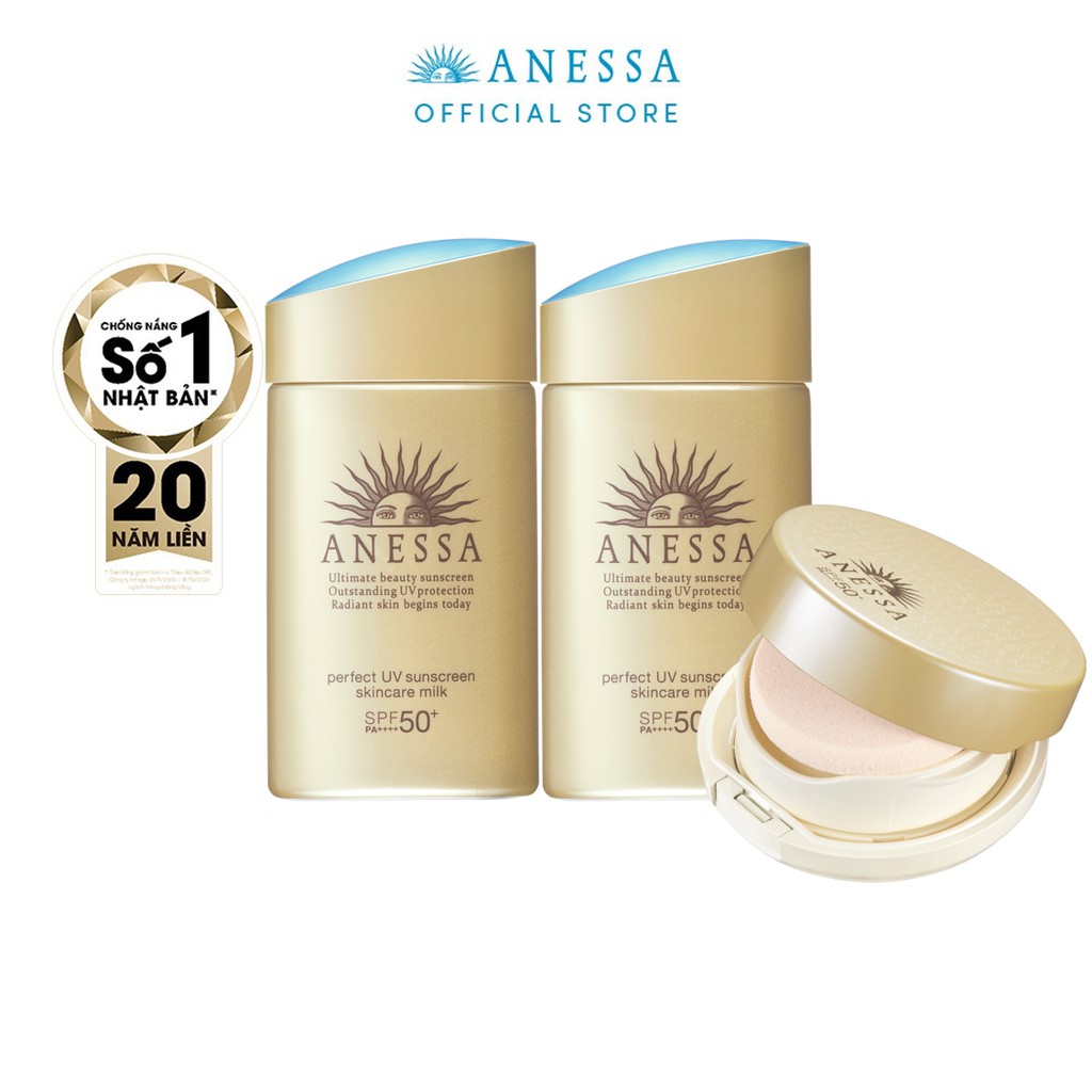 Bộ kem chống nắng Anessa: dưỡng da  bảo vệ hoàn hảo & trang điểm dạng nén tông tự nhiên SPF50+