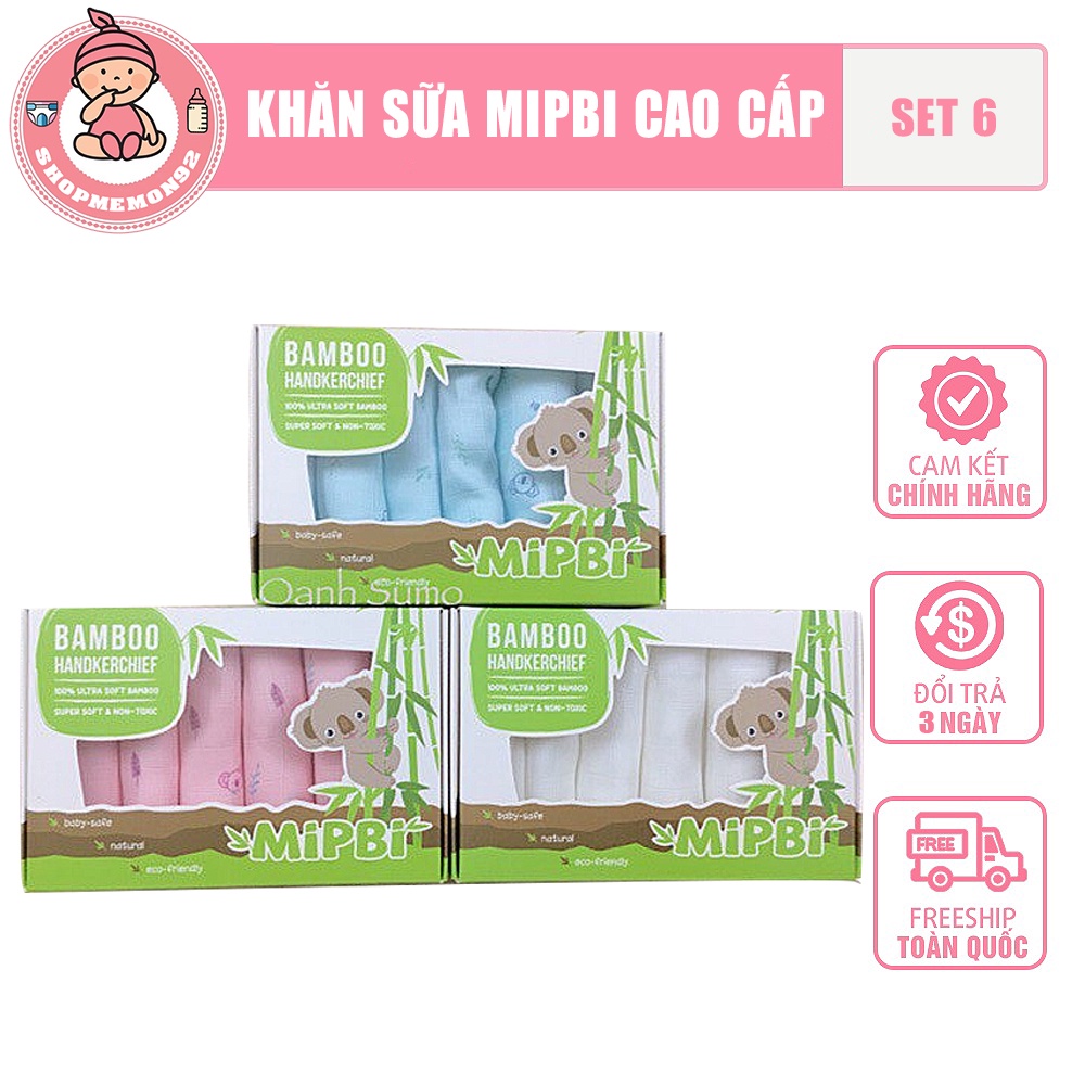 MIPBI - Set 6 khăn sữa cao cấp 100% sợi tre MIPBI siêu mềm, không xù, không bụi vải, kích thước 30*30 - HÀNG CHÍNH HÃNG