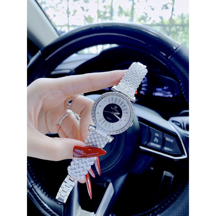 Đồng hồ đeo tay nữ, đồng hồ nữ ROYAL CROWN chính hãng full box cao cấp nạm kim cương nhân tạo swarovski lấp lánh cho nữ
