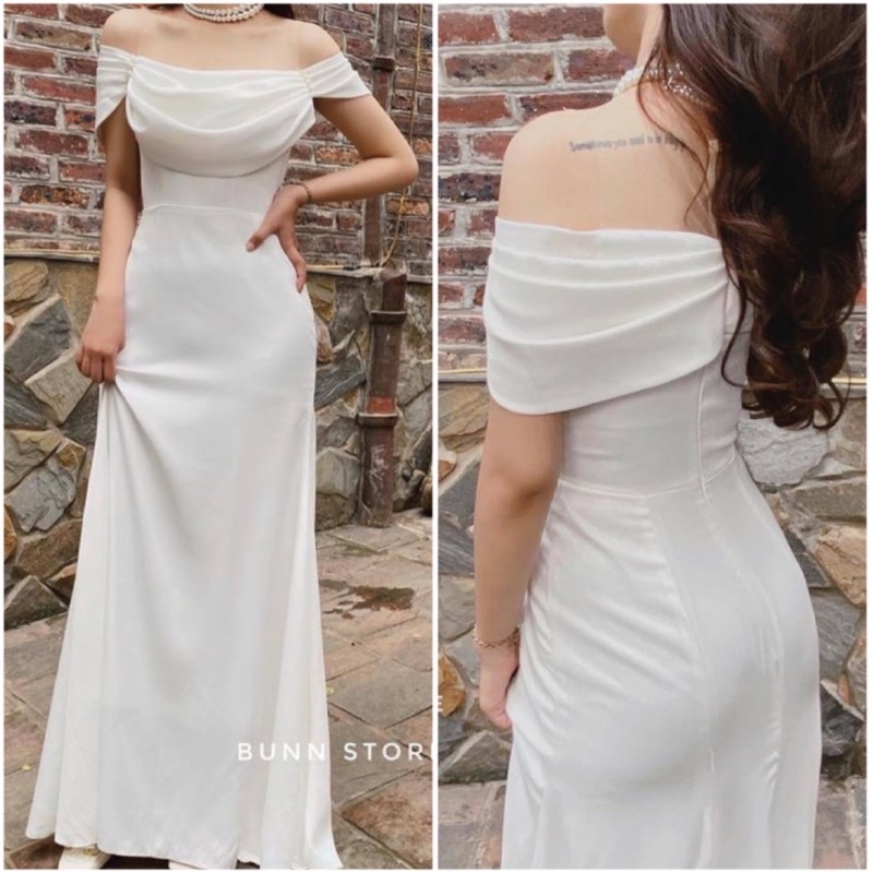 🎀 Đầm midi trắng lụa trễ vai (feedback ở cuối)