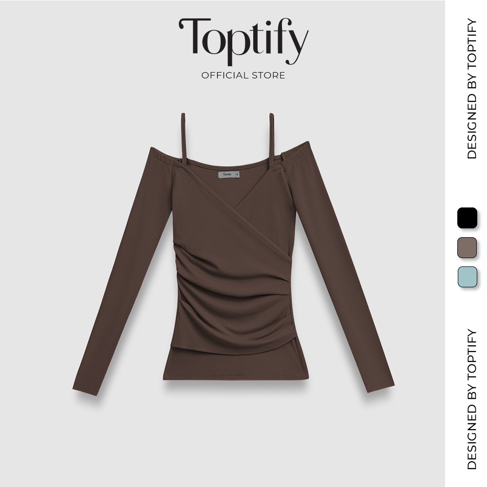 Áo thun nữ body dài tay cổ đắp TOPTIFY kiểu bẹt vai eo xếp ly Dahlia Top AC34