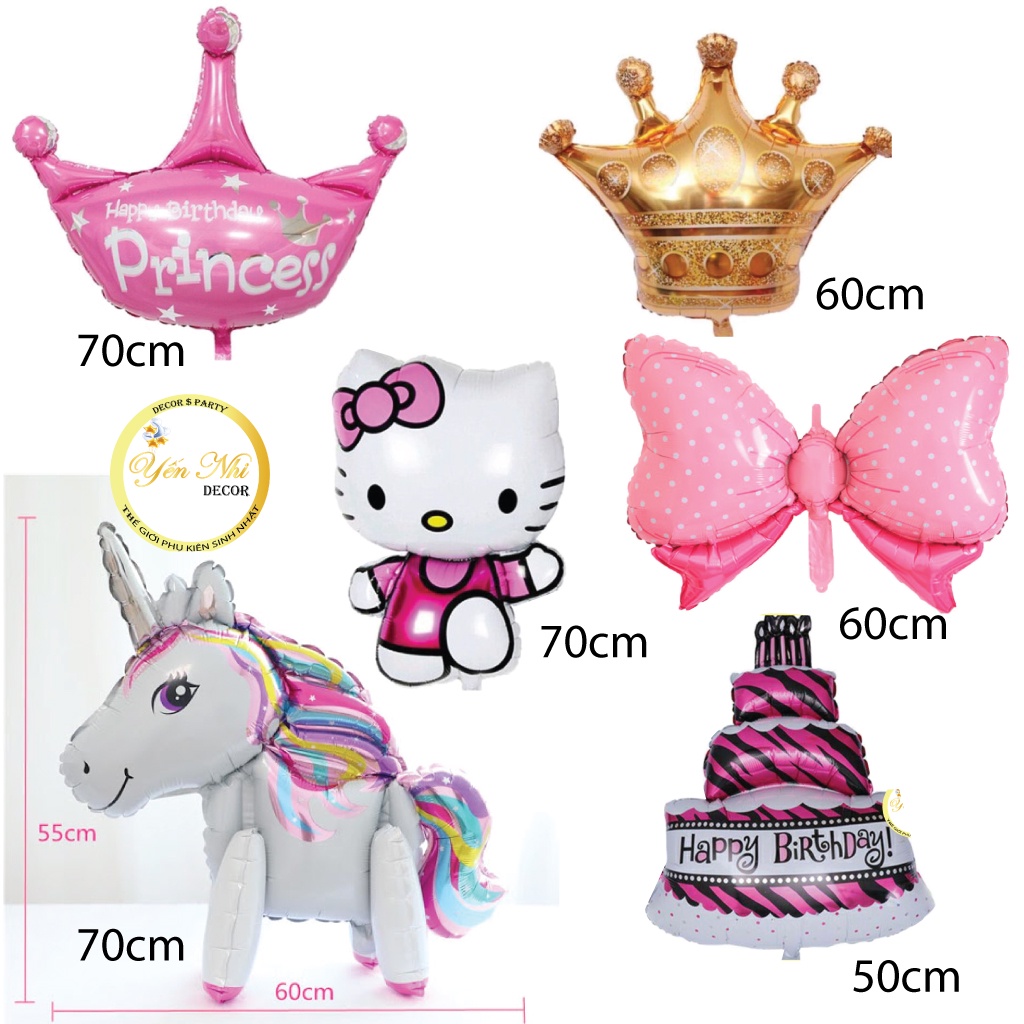 Bóng hình vương miện, helokitty, ngựa poly, trang trí sinh nhật cho bé gái nhiều mẫu đẹp rẻ YẾN NHI SHOP