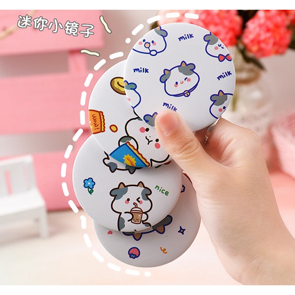 Gương tròn mini 1 mặt bỏ túi hình bò sữa siêu đáng yêu BAG U G04