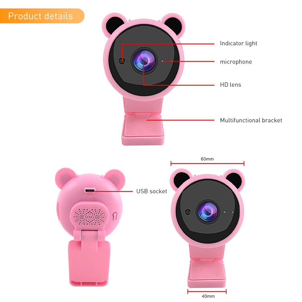 Webcam 1080P Full HD USB Có Micro Hình Gấu Dễ Thương Cho PC Laptop
