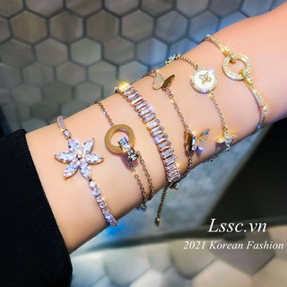 Lắc tay nữ thép titan nguyên chất không gỉ đính đá pha lê phong cách Hàn Quốc 2021