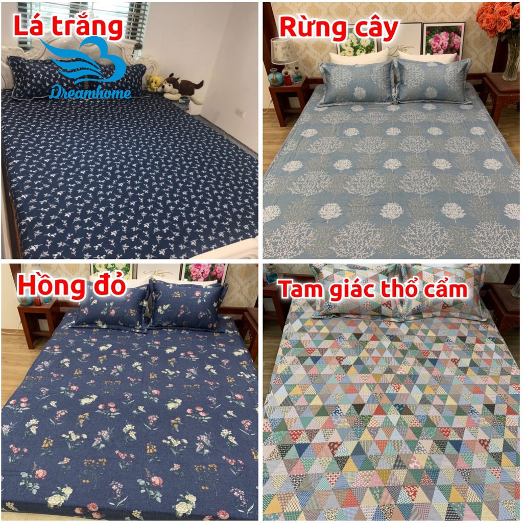 Bộ ga giường và vỏ gối cotton Hàn Quốc, bộ ga gối cotton cao cấp bo chun đủ size đệm 1m2 1m4 1m6 1m8 2m2 đẹp