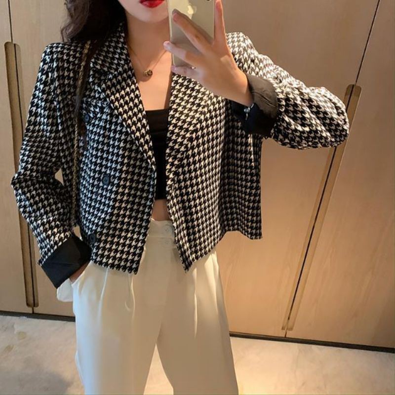 [ORDER] Áo khoác blazer Quảng Châu kẻ caro dáng ngắn thời trang có size cài khuy có lớp lót ( ảnh thật) | BigBuy360 - bigbuy360.vn