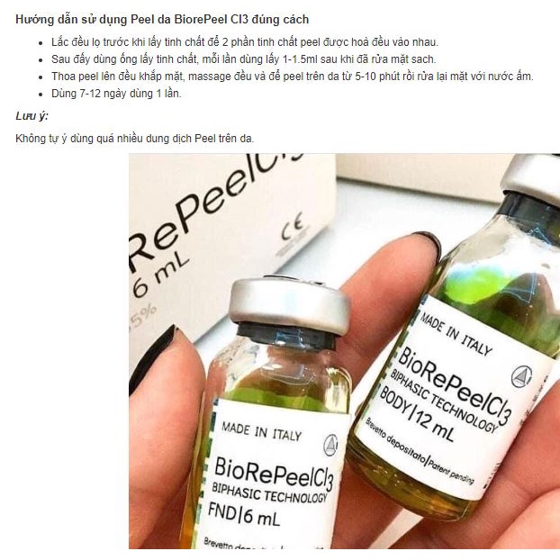 Tinh chất Peel căng bóng giảm mụn trẻ hoá da BiorePeel Cl3 6ml