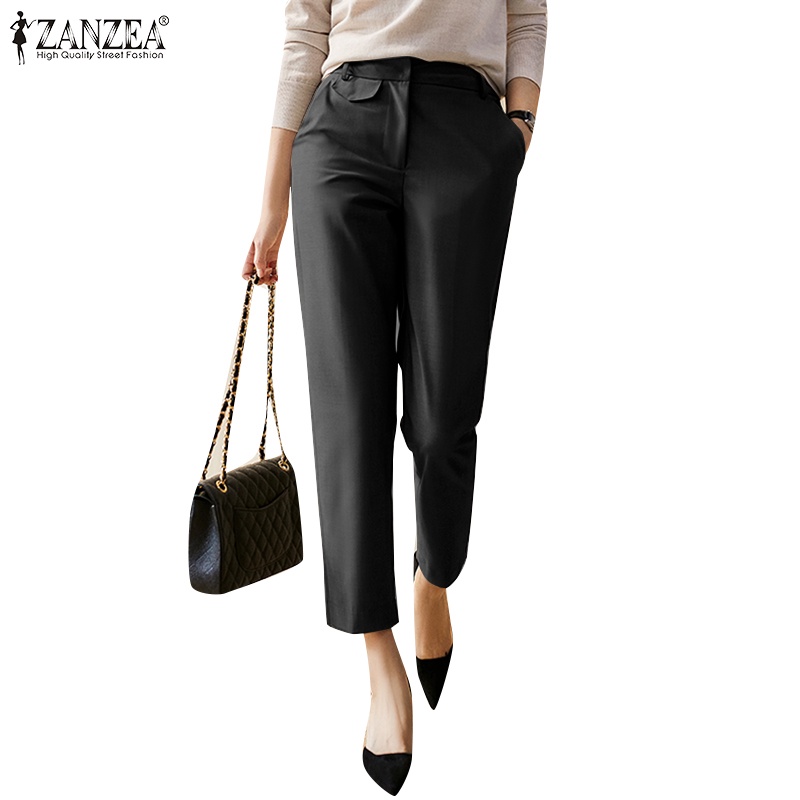 Quần dài ZANZEA ống rộng lưng co giãn thời trang cho nữ