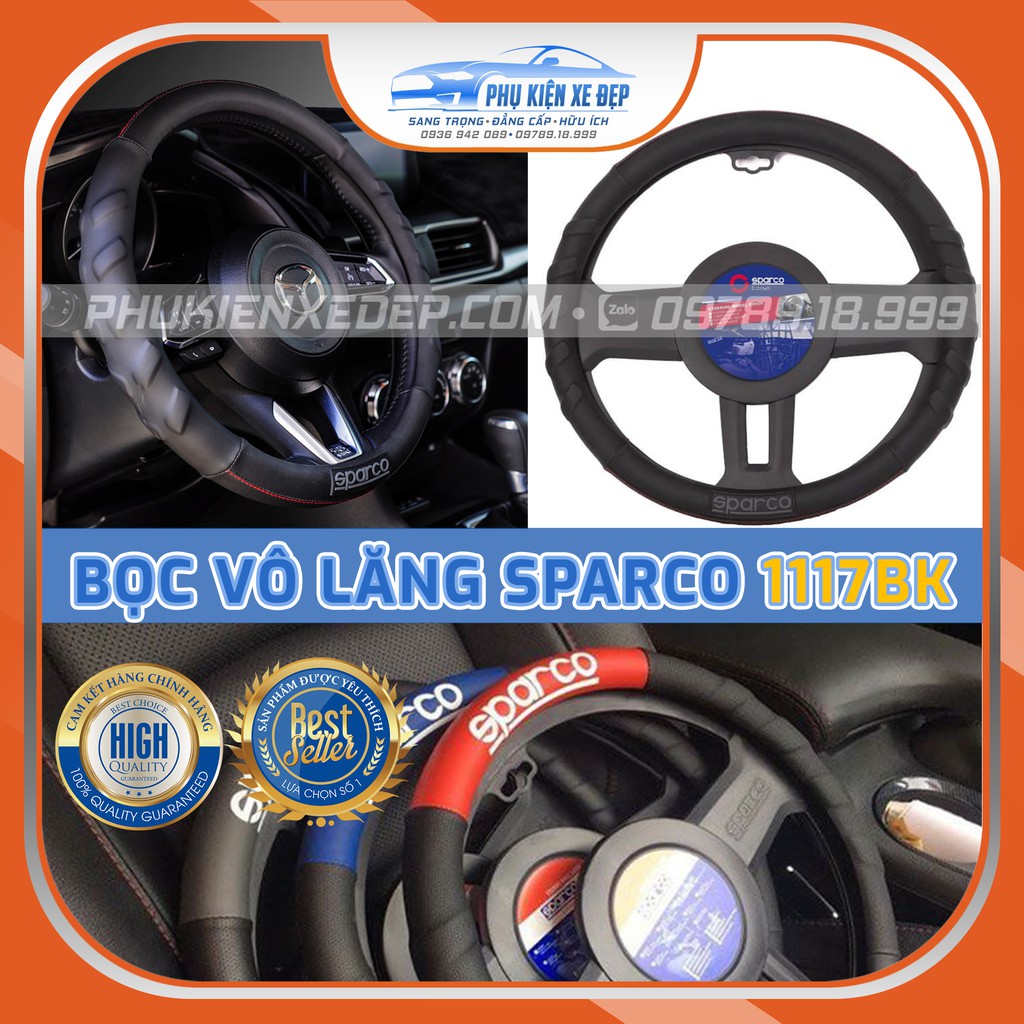 Bọc vô lăng Sparco chính hãng SPC1117BK nhập khẩu bảo hành 06 tháng, cam kết hàng chính hãng