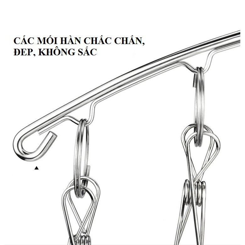 Móc treo phơi quần áo inox chống rơi 10/20 kẹp cố định.Treo đồ nhà tắm, khăn tay, tất vớ, đồ lót