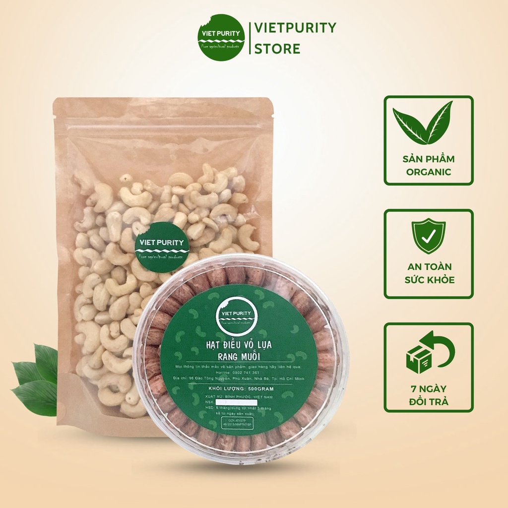 Hạt điều rang muối Vietpurity nguyên hạt vỏ lụa loại 1 nguyên vị làm đồ ăn kiêng eatclean healthy giảm cân